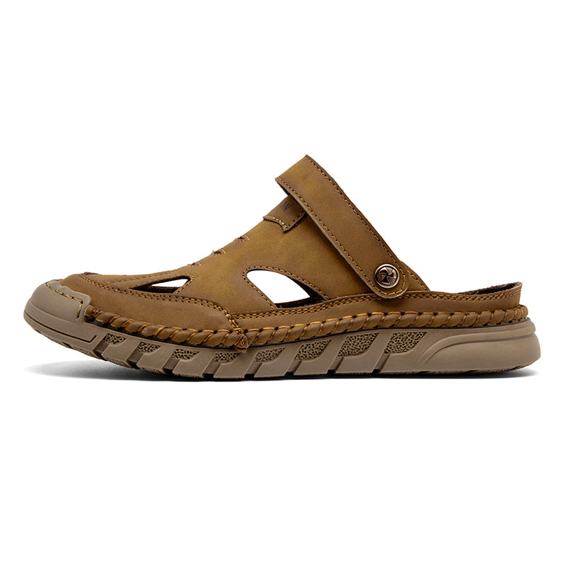 (⏰Limited Time Sale 70% OFF 🔥)Men's Premium Leather Orthopedic Sandals Handcrafted Full-Grain Leather-Closed Toe, Arch Support, Anti-Slip, Shock-Absorbing, Suitable for Riding, Gardening, Daily Errands