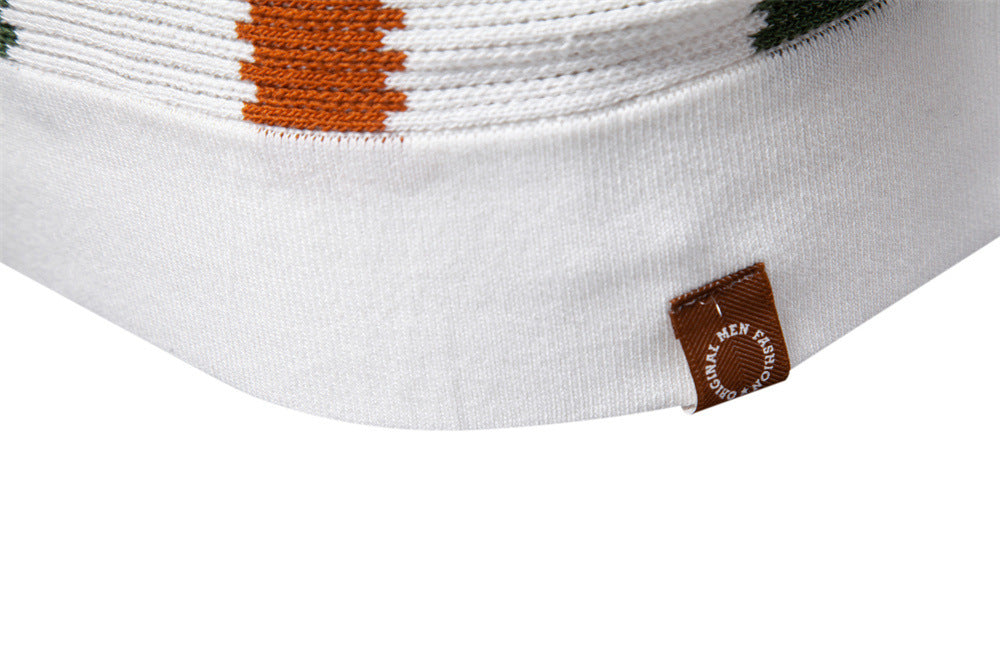 Men's Striped Knitted Polo Shirt with Collar