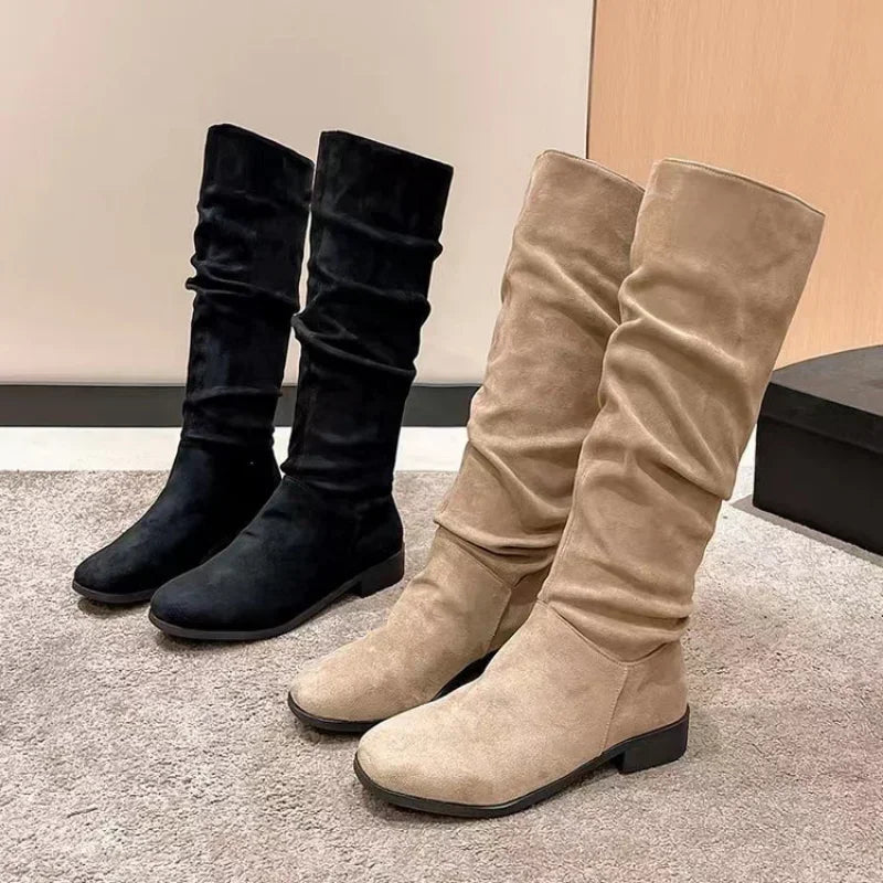 HOT SALE 45%🔥Pleated Boots Women Faux Suede Flock Knee High Boots 2024 Winter