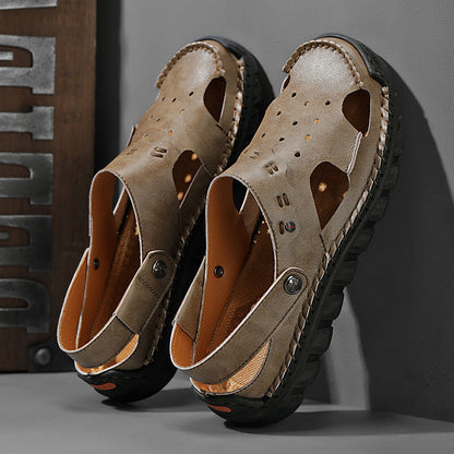 (⏰Last Day 70% OFF🔥)Men's 40+ Orthopedic Closed-Toe Sandals – Full-Grain Leather, Adjustable, Handmade for Fishing, Gardening & Daily Wear