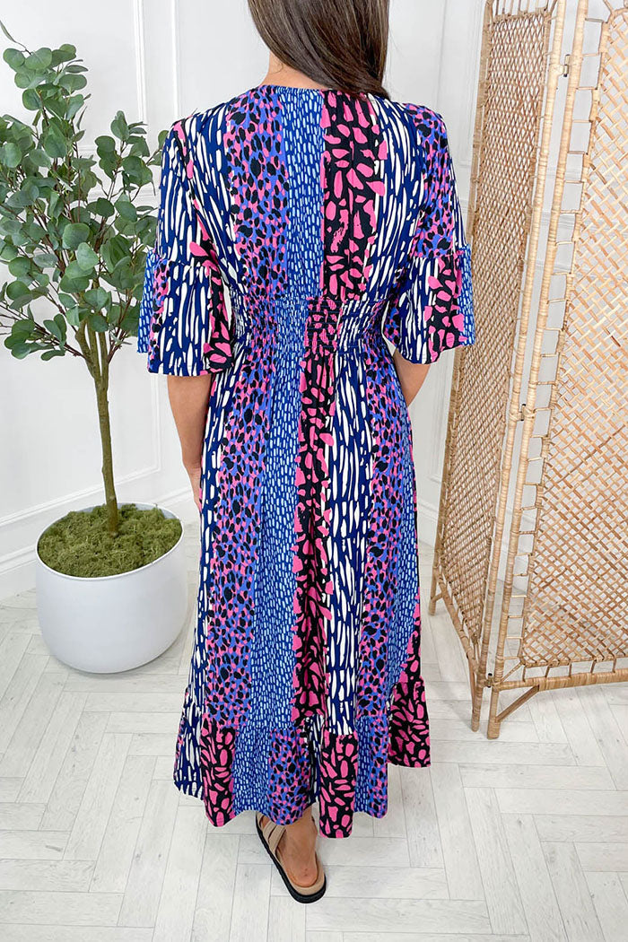Multi-Animal Print Flowing Wide Sleeve Dress