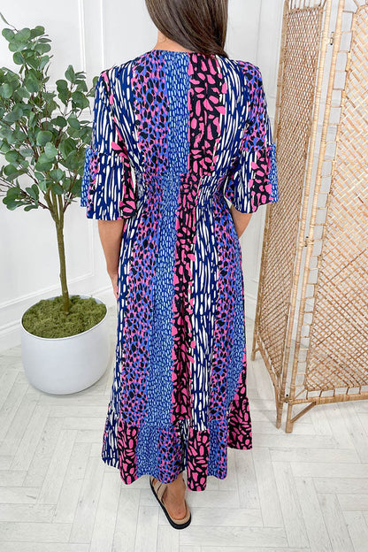 Multi-Animal Print Flowing Wide Sleeve Dress