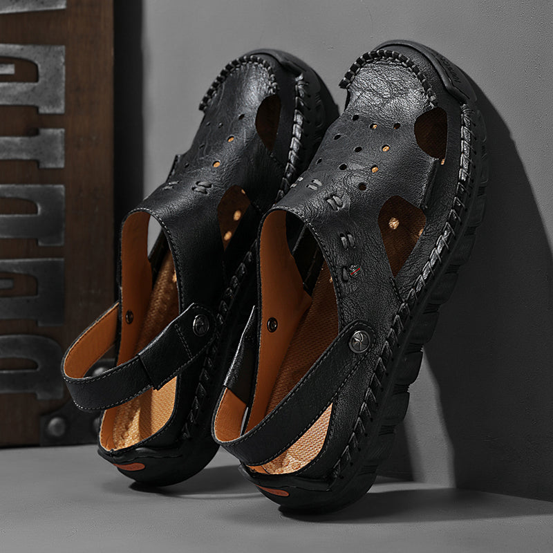 (⏰Last Day 70% OFF🔥)Men's 40+ Orthopedic Closed-Toe Sandals – Full-Grain Leather, Adjustable, Handmade for Fishing, Gardening & Daily Wear