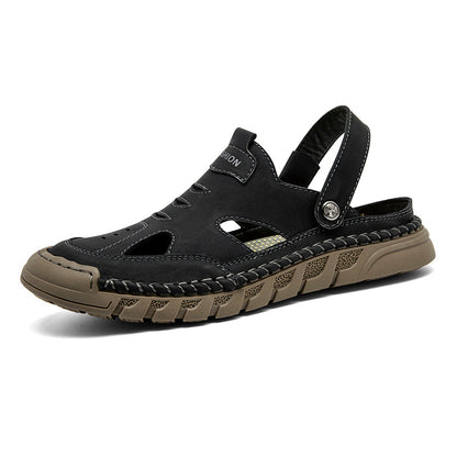 (⏰Limited Time Sale 70% OFF 🔥)Men's Premium Leather Orthopedic Sandals Handcrafted Full-Grain Leather-Closed Toe, Arch Support, Anti-Slip, Shock-Absorbing, Suitable for Riding, Gardening, Daily Errands