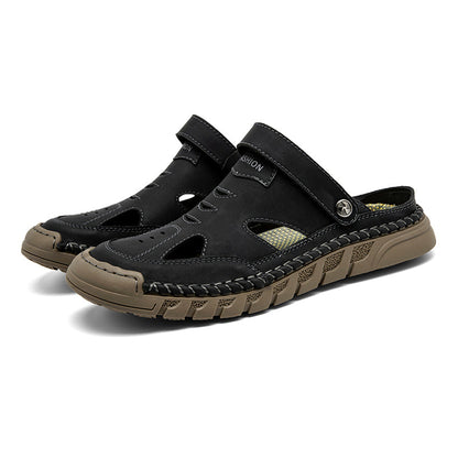 (⏰Limited Time Sale 70% OFF 🔥)Men's Premium Leather Orthopedic Sandals Handcrafted Full-Grain Leather-Closed Toe, Arch Support, Anti-Slip, Shock-Absorbing, Suitable for Riding, Gardening, Daily Errands