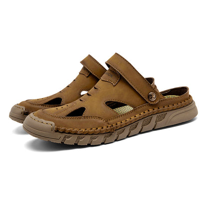 (⏰Limited Time Sale 70% OFF 🔥)Men's Premium Leather Orthopedic Sandals Handcrafted Full-Grain Leather-Closed Toe, Arch Support, Anti-Slip, Shock-Absorbing, Suitable for Riding, Gardening, Daily Errands