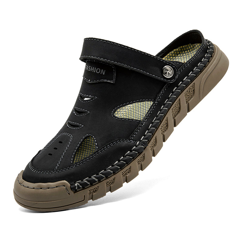 (⏰Limited Time Sale 70% OFF 🔥)Men's Premium Leather Orthopedic Sandals Handcrafted Full-Grain Leather-Closed Toe, Arch Support, Anti-Slip, Shock-Absorbing, Suitable for Riding, Gardening, Daily Errands