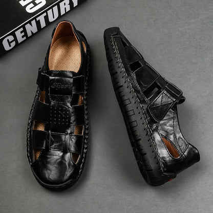 (⏰LAST DAY! 55% OFF 🔥) Men's Orthopedic Leather Fisherman Sandals | Breathable Closed-Toe Adjustable Outdoor Summer Comfort & Pain Relief