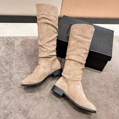 HOT SALE 45%🔥Pleated Boots Women Faux Suede Flock Knee High Boots 2024 Winter