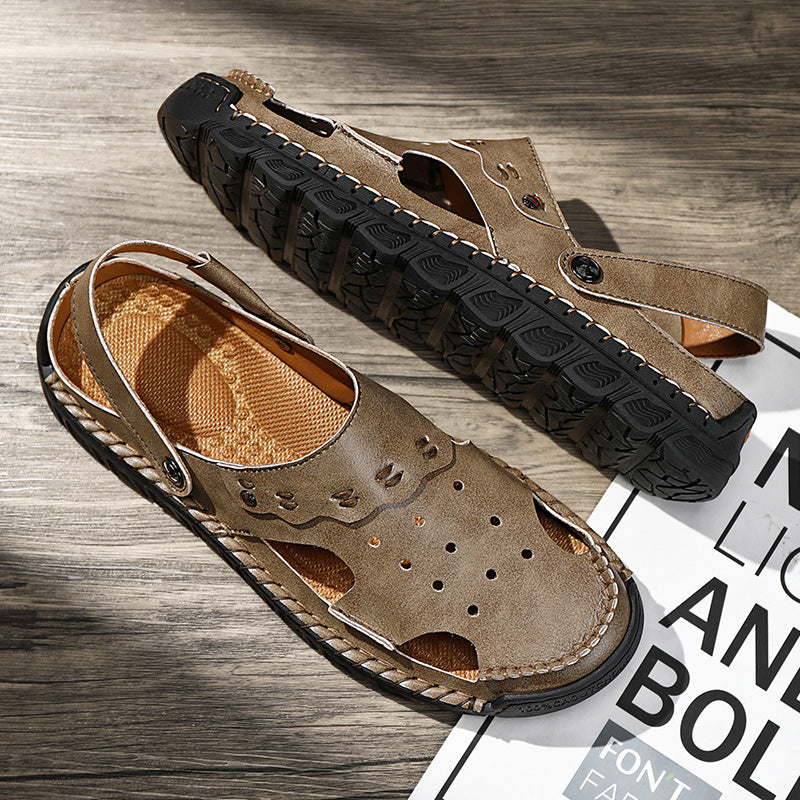 (⏰Last Day 70% OFF🔥)Men's 40+ Orthopedic Closed-Toe Sandals – Full-Grain Leather, Adjustable, Handmade for Fishing, Gardening & Daily Wear