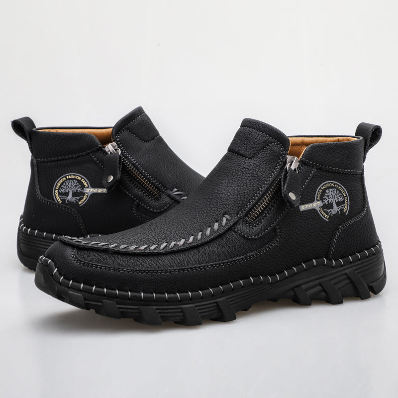 (⏰NOW ON: 70% OFF Sale! 🔥)Men's Premium Motorcycle Boots – Hand-Stitched Genuine Leather, USMCA Recommended - Wide Toe, Waterproof, Anti-Slip, Anti-Sprain, Ortho Support, Suitable for Riding, Work, Driving, Hiking