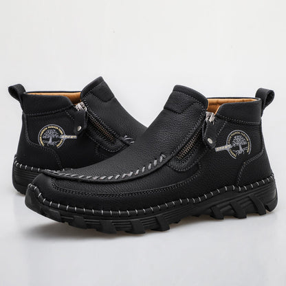 (⏰NOW ON: 70% OFF Sale! 🔥)Men's Premium Motorcycle Boots – Hand-Stitched Genuine Leather, USMCA Recommended - Wide Toe, Waterproof, Anti-Slip, Anti-Sprain, Ortho Support, Suitable for Riding, Work, Driving, Hiking