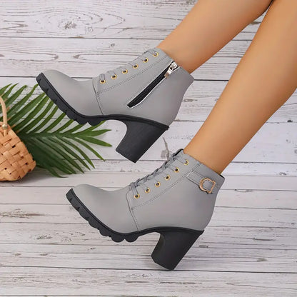 WOMEN'S HIGH HEELED CHUNKY ANKLE BOOTIES