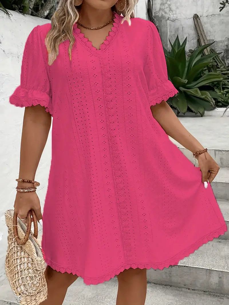 CYRENA™ PLUS SIZE ELEGANT V NECK TUNIC DRESS