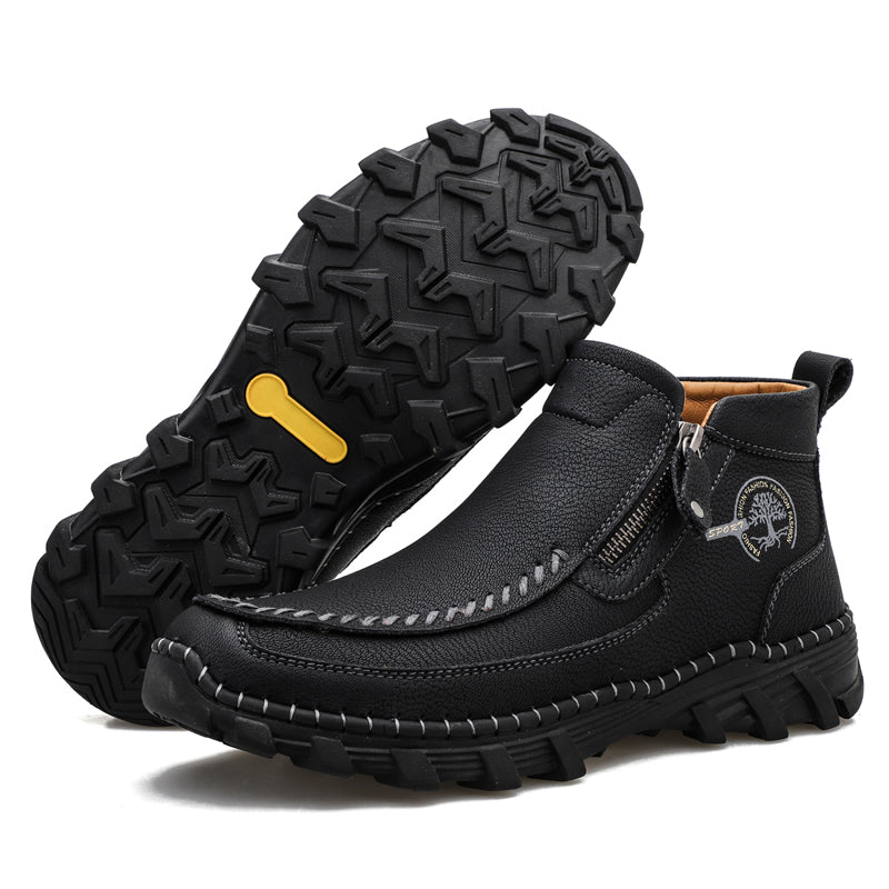 (⏰NOW ON: 70% OFF Sale! 🔥)Men's Premium Motorcycle Boots – Hand-Stitched Genuine Leather, USMCA Recommended - Wide Toe, Waterproof, Anti-Slip, Anti-Sprain, Ortho Support, Suitable for Riding, Work, Driving, Hiking