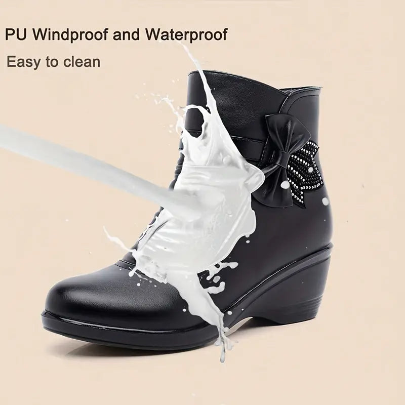 WOMEN'S SIDE ZIPPER PLATFORM BOWKNOT BOOTS