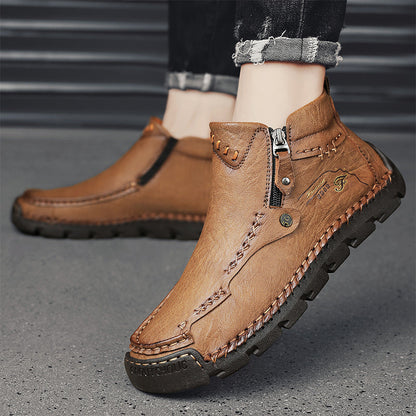 (⏰Last Day 70% OFF🔥)Men's Top-Quality Motorcycle Boots Hand-Stitched Genuine Leather Boots-Wide Toe, Waterproof， Anti-Slip， Anti-Sprain，Suitable for Work, Driving, Hiking