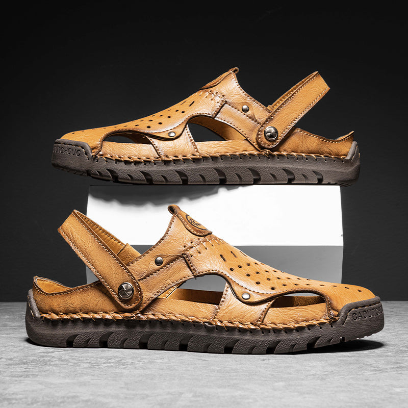 (⏰Limited Time Sale 70% OFF🔥)Men's Full-Grain Leather Sandals – Closed-Toe, Adjustable for Fishing & Gardening