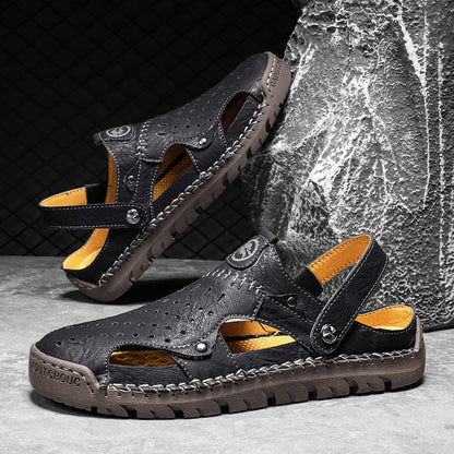 (⏰Limited Time Sale 70% OFF🔥)Men's Full-Grain Leather Sandals – Closed-Toe, Adjustable for Fishing & Gardening