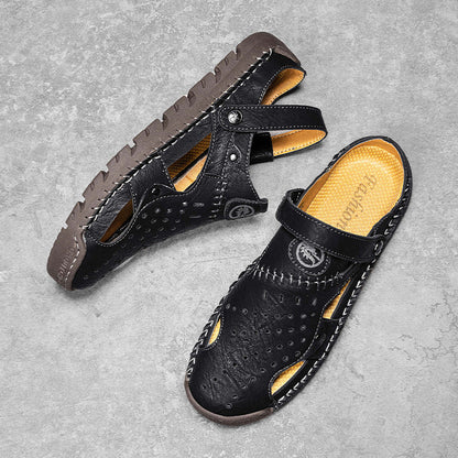 (⏰Limited Time Sale 70% OFF🔥)Men's Full-Grain Leather Sandals – Closed-Toe, Adjustable for Fishing & Gardening