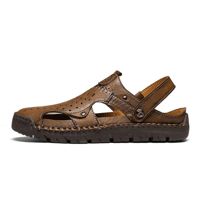 (⏰Limited Time Sale 70% OFF🔥)Men's Full-Grain Leather Sandals – Closed-Toe, Adjustable for Fishing & Gardening