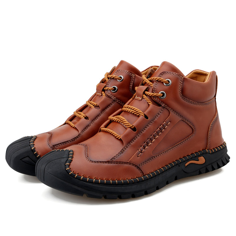(⏰Limited Time Sale 70% OFF 🔥)Men’s Genuine Leather Hiking Boots Outdoor Casual Shoes Durable Hand-Stitched Wide Toe Work Ankle Support Walking Sneakers