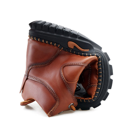 (⏰Limited Time Sale 70% OFF 🔥)Men’s Genuine Leather Hiking Boots Outdoor Casual Shoes Durable Hand-Stitched Wide Toe Work Ankle Support Walking Sneakers