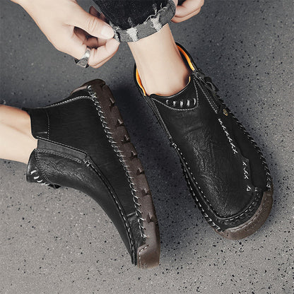 (⏰Last Day 70% OFF🔥)Men's Top-Quality Motorcycle Boots Hand-Stitched Genuine Leather Boots-Wide Toe, Waterproof， Anti-Slip， Anti-Sprain，Suitable for Work, Driving, Hiking