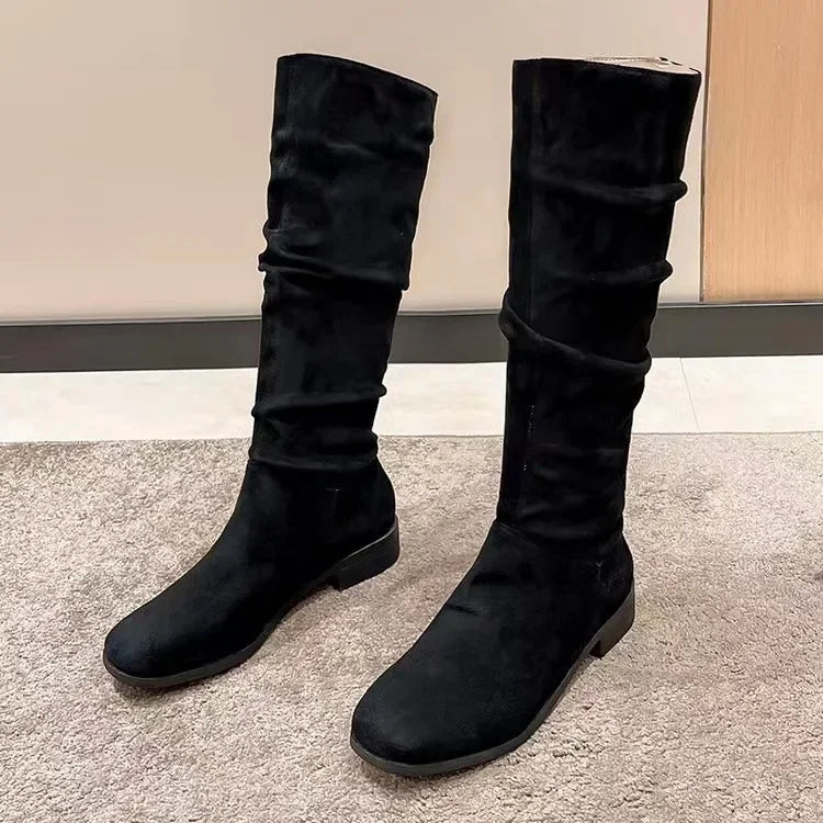 HOT SALE 45%🔥Pleated Boots Women Faux Suede Flock Knee High Boots 2024 Winter