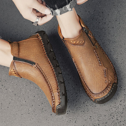 (⏰Last Day 70% OFF🔥)Men's Top-Quality Motorcycle Boots Hand-Stitched Genuine Leather Boots-Wide Toe, Waterproof， Anti-Slip， Anti-Sprain，Suitable for Work, Driving, Hiking