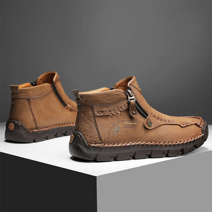 (⏰Last Day 70% OFF🔥)Men's Top-Quality Motorcycle Boots Hand-Stitched Genuine Leather Boots-Wide Toe, Waterproof， Anti-Slip， Anti-Sprain，Suitable for Work, Driving, Hiking