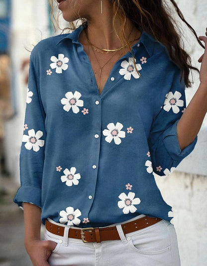 Floral Print Long Sleeve Lapel Button Front Slim-Fit Shirt