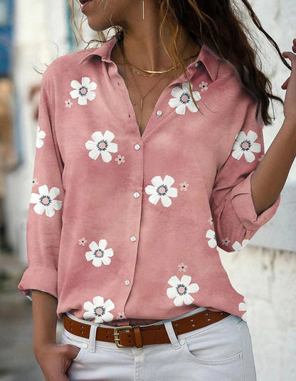 Floral Print Long Sleeve Lapel Button Front Slim-Fit Shirt