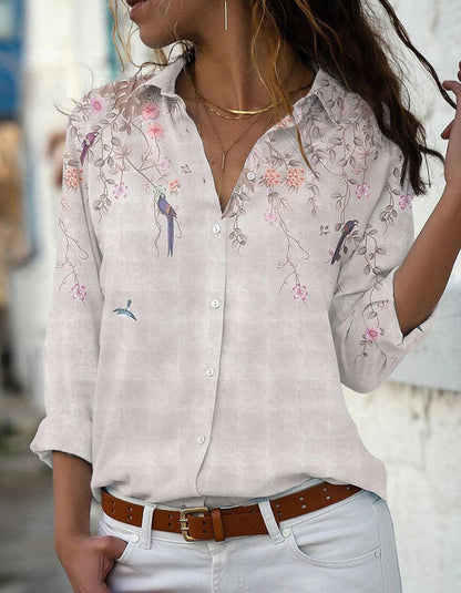 Floral Print Slim-Fit Button Front Long Sleeve Lapel Shirt