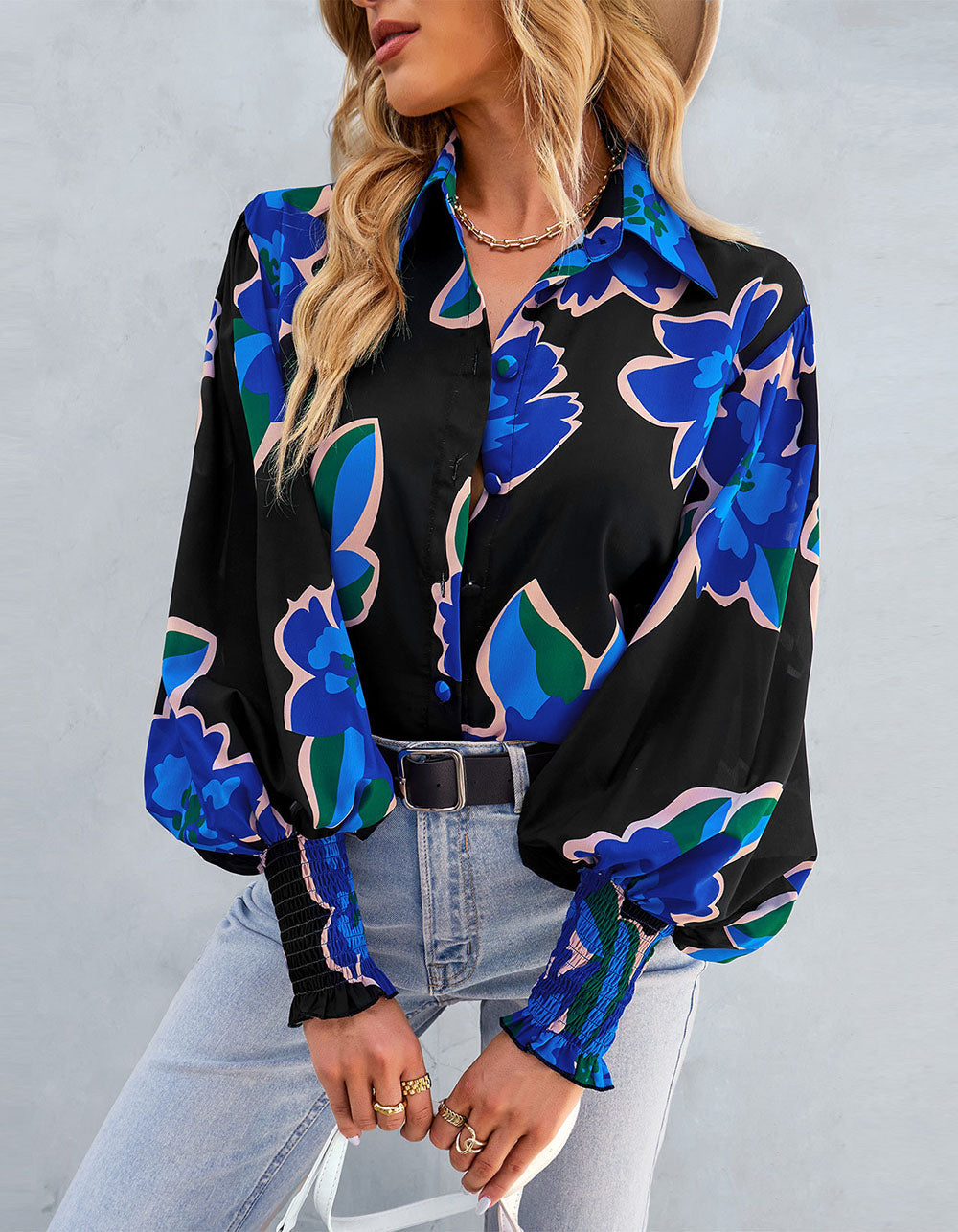 Floral Printed Lapel Long Sleeve Button Front Loose Midi Shirt