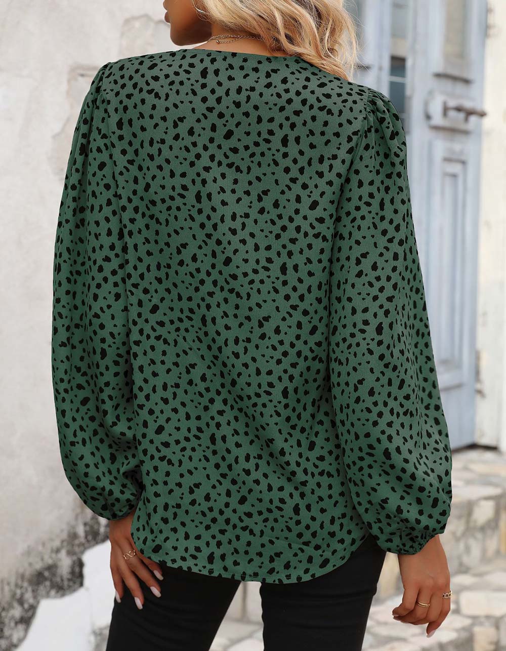 Leopard Printed V Neck Long Sleeve Shirt