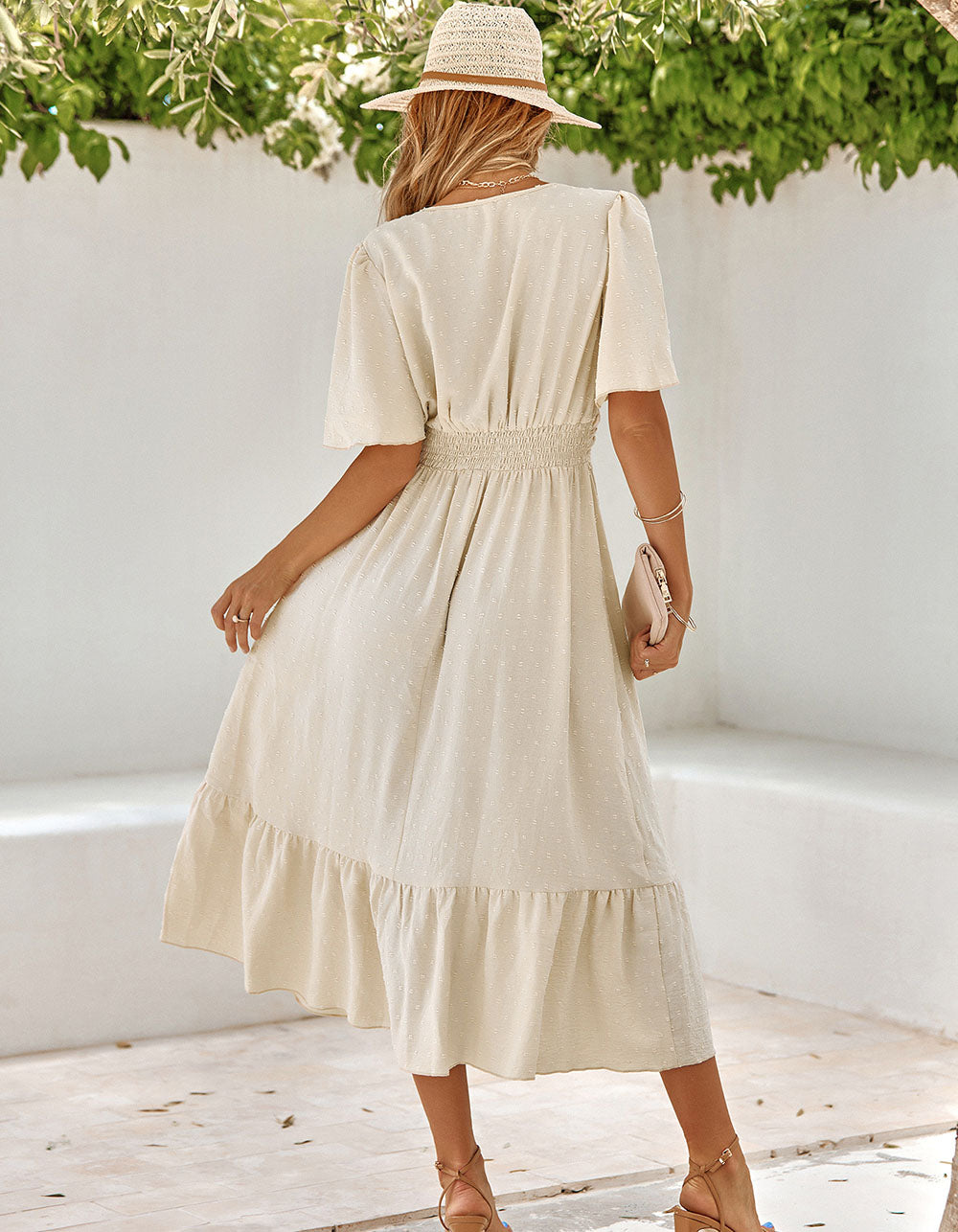 Plain Solid-color Flounce Sleeve Ruffle Long A-Line Dresses