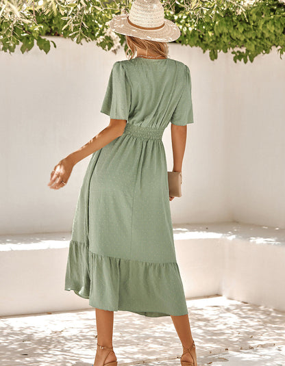 Plain Solid-color Flounce Sleeve Ruffle Long A-Line Dresses