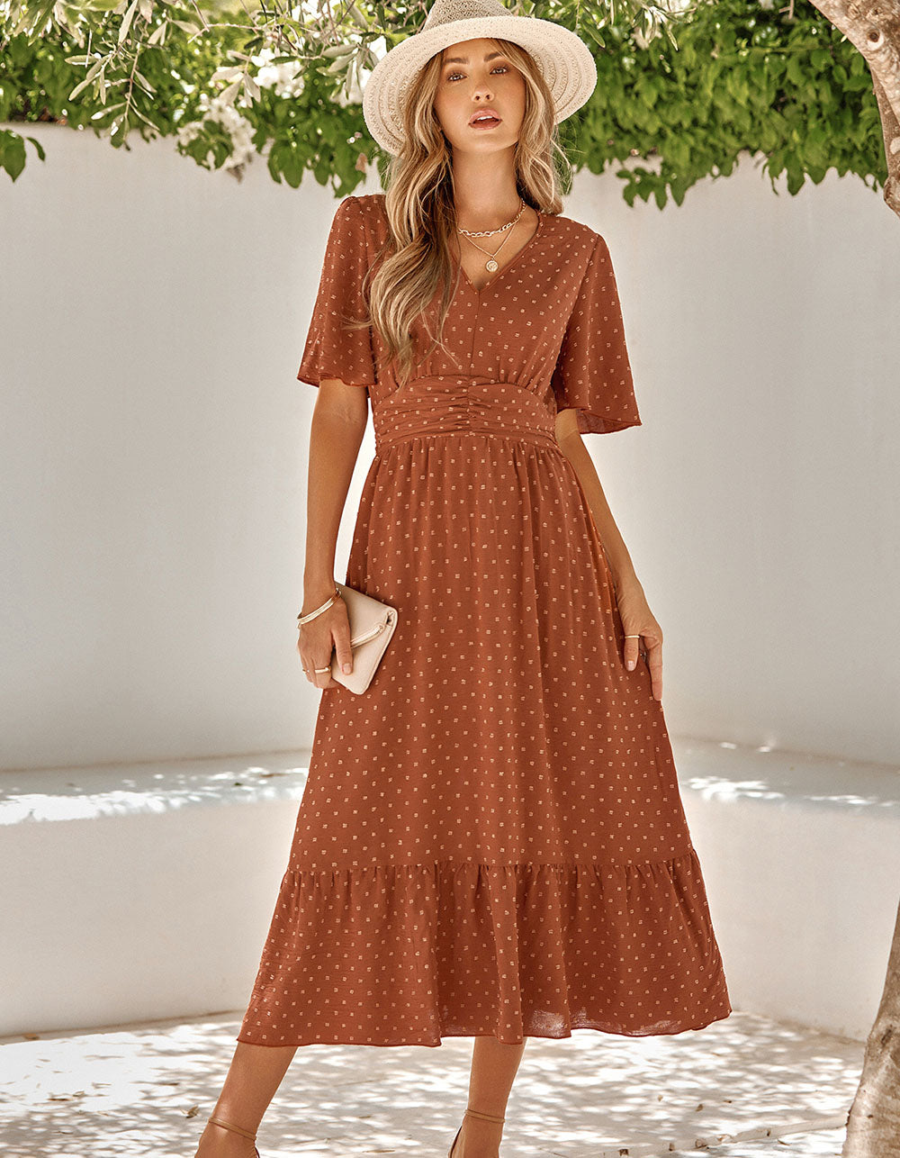 Plain Solid-color Flounce Sleeve Ruffle Long A-Line Dresses