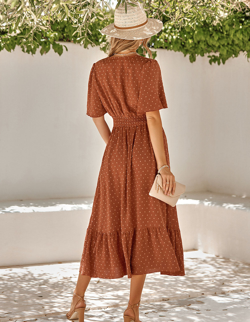 Plain Solid-color Flounce Sleeve Ruffle Long A-Line Dresses