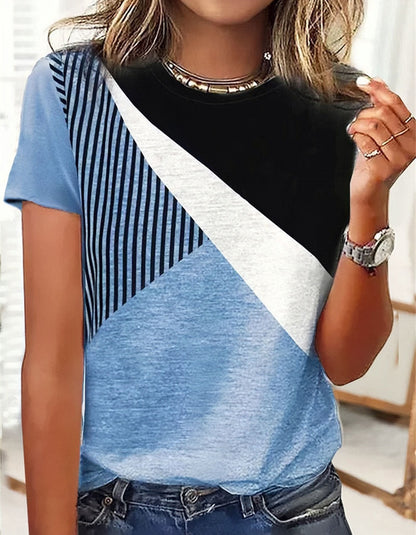 Geometric Print Short Sleeve Round Neck T-Shirt