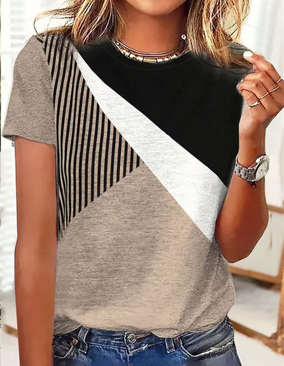 Geometric Print Short Sleeve Round Neck T-Shirt