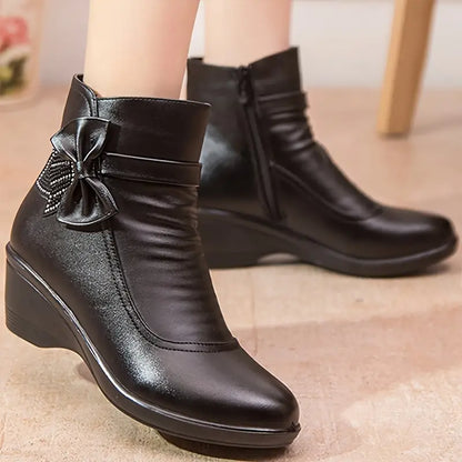 WOMEN'S SIDE ZIPPER PLATFORM BOWKNOT BOOTS