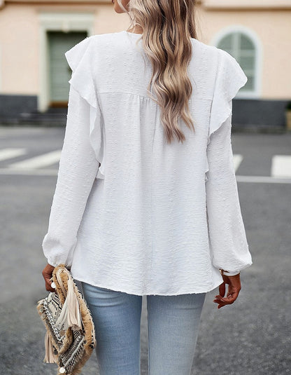 Solid-color Round Neck Long Sleeve Loose Bubble Sleeve Shirt