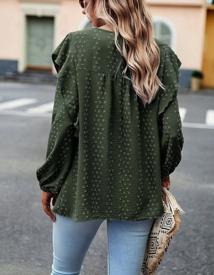 Solid-color Round Neck Long Sleeve Loose Bubble Sleeve Shirt