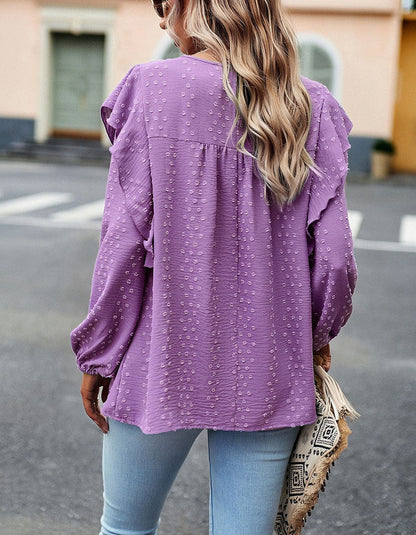 Solid-color Round Neck Long Sleeve Loose Bubble Sleeve Shirt