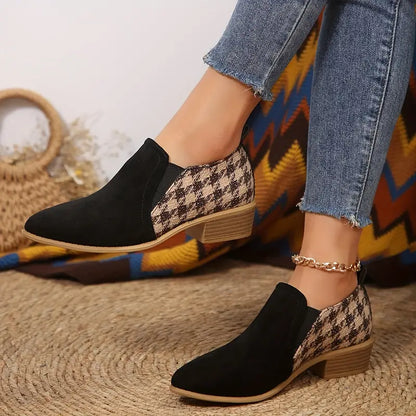 PREMIUM HOUNDSTOOTH PATTERN CHUNKY HEEL BOOTS