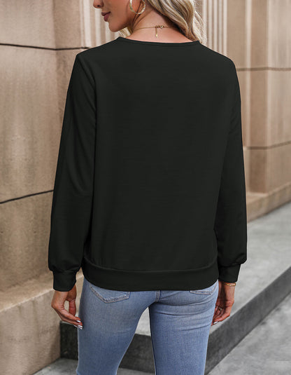 Solid-color Long Sleeve V-Neck Sweatshirt