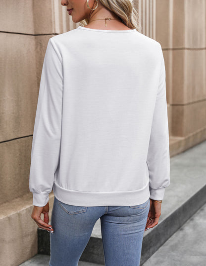 Solid-color Long Sleeve V-Neck Sweatshirt