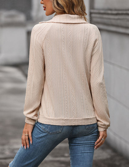 Solid Color Asymmetrical Lapel Button Long Sleeve Sweatshirt